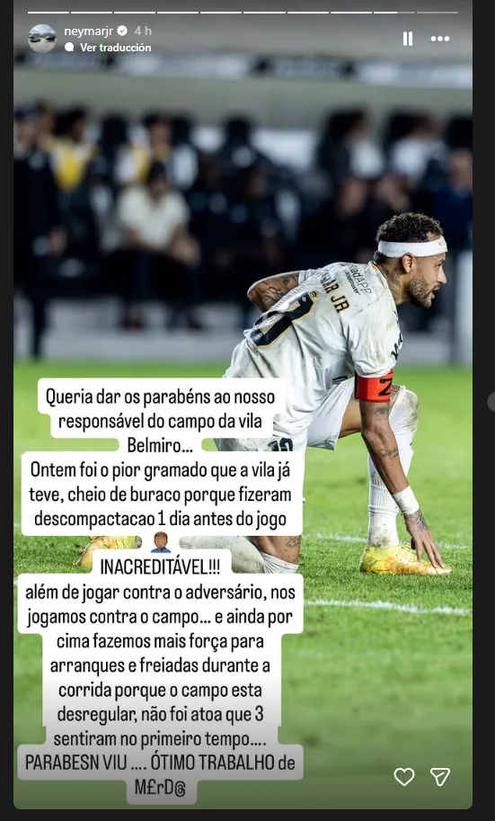 Neymar critica estado do gramado da Vila Belmiro após lesão na Copa do Brasil