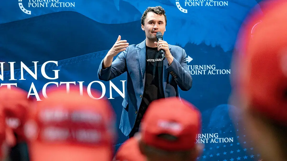 Charlie Kirk speaks at a University of Arizona campus event in Tucson.