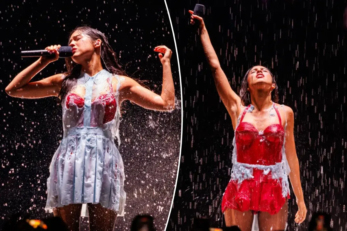 Vestido de Olivia Rodrigo se desfaz no palco durante show em Connecticut