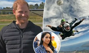 Harry salta de paraquedas em Toronto por veteranos de guerra e Meghan acompanha apreensiva