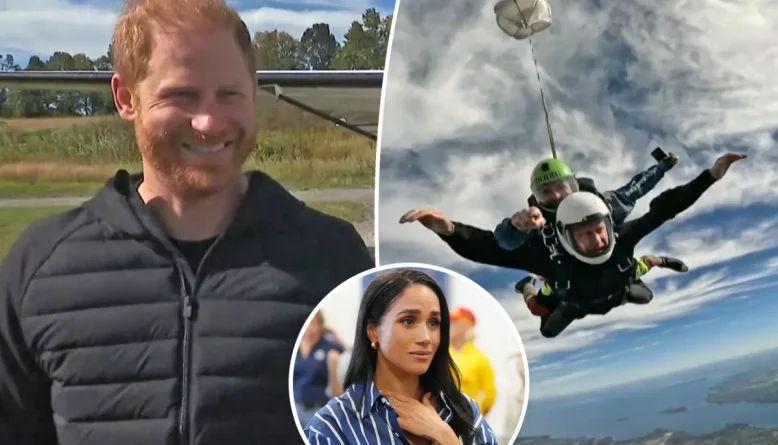Harry salta de paraquedas em Toronto por veteranos de guerra e Meghan acompanha apreensiva