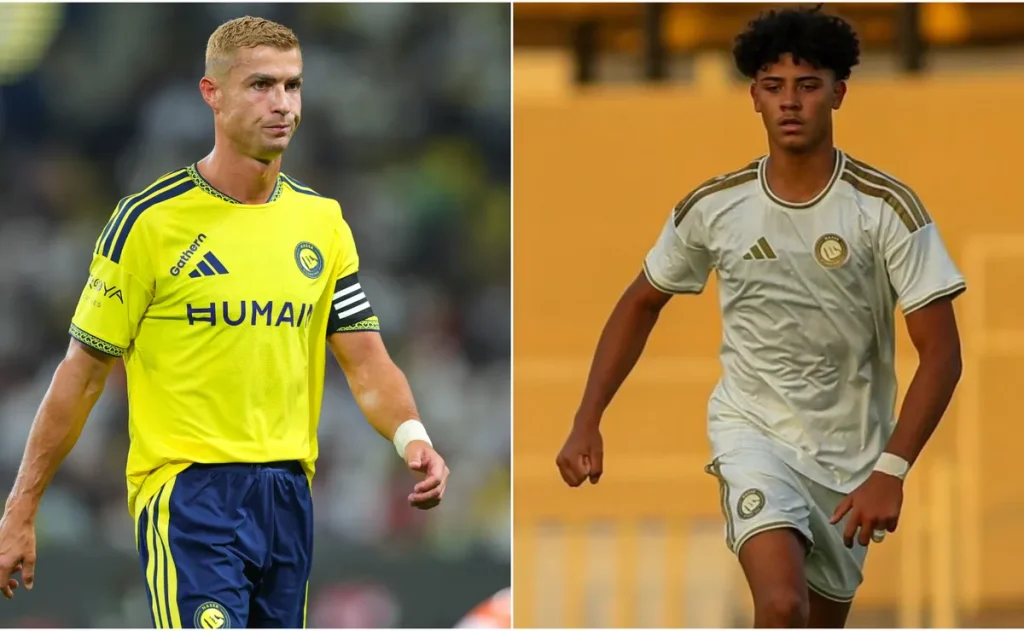 Filho de Cristiano Ronaldo marca de cabeça na base do Al-Nassr e ganha apelido de Air Ronaldo Jr