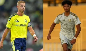 Filho de Cristiano Ronaldo marca de cabeça na base do Al-Nassr e ganha apelido de Air Ronaldo Jr