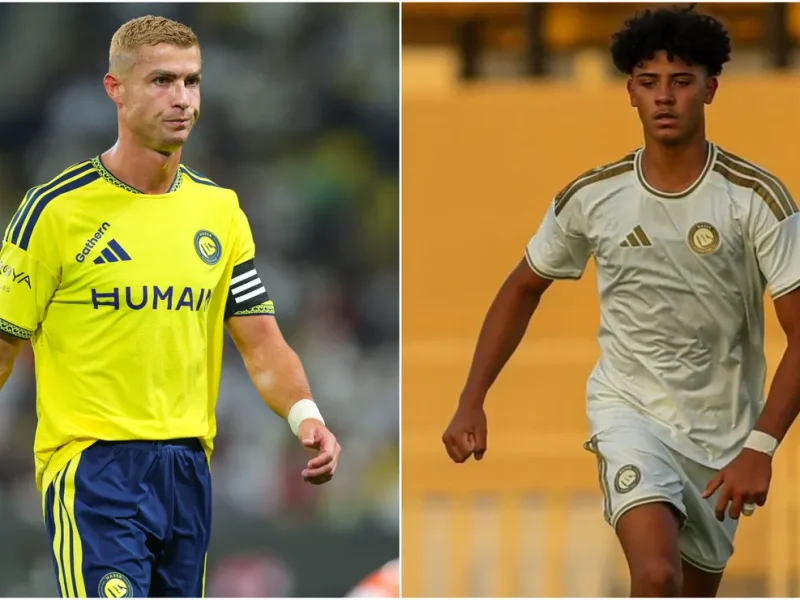 Filho de Cristiano Ronaldo marca de cabeça na base do Al-Nassr e ganha apelido de Air Ronaldo Jr