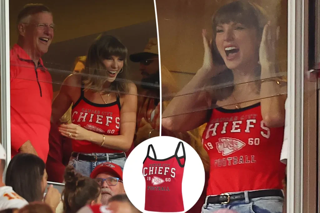 Taylor Swift usa top da marca de Erin Andrews em jogo do Chiefs contra os Colts