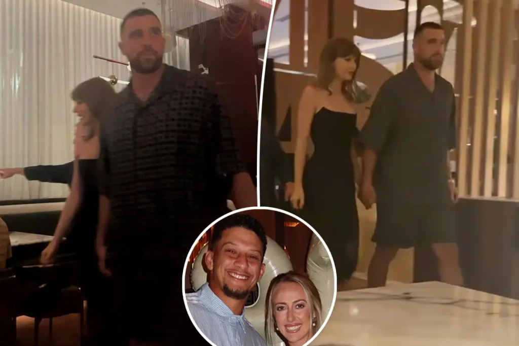 Taylor Swift e Travis Kelce aparecem de mãos dadas em festa de aniversário de Patrick Mahomes