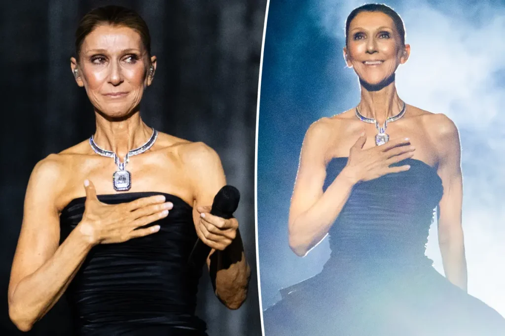 Celine Dion usa colar Boucheron em estreia em Paris e diz que joia a faz sentir que René ainda está presente