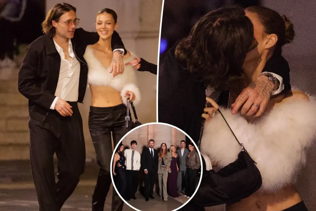 Brooklyn Beckham e Nicola Peltz se beijam em Paris na mesma noite do desfile de Victoria Beckham