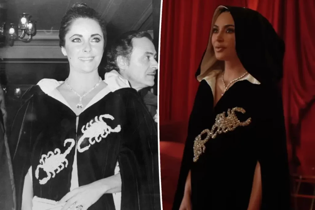 Kim Kardashian usa capa de escorpião de Elizabeth Taylor em Alls Fair