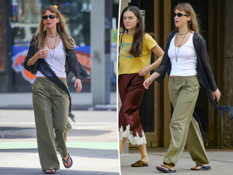 Jennifer Lawrence aposta em calça chino de colaboração entre Banana Republic e La Ligne