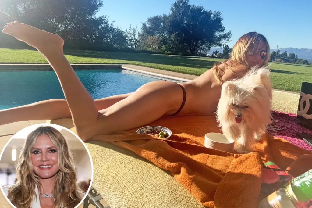 Heidi Klum aproveita onda de calor em Los Angeles e toma sol à beira da piscina