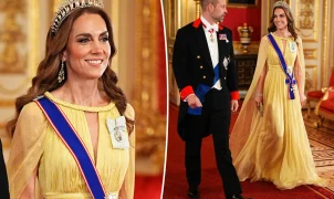 Kate Middleton usa vestido amarelo e tiara de Diana em banquete de Estado no Castelo de Windsor