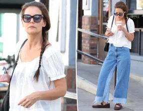 Sapatilha Mary Jane de Katie Holmes vira aposta para o outono e custa menos de US$ 100