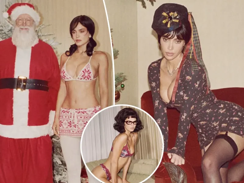 Skims reúne irmãs Kardashian-Jenner em campanha natalina com Papai Noel