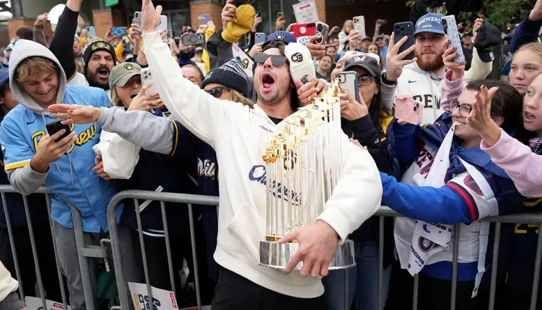 Brewers' World Series celebration gets rowdy as star makes outrageous beer promise, coach sings karaoke
