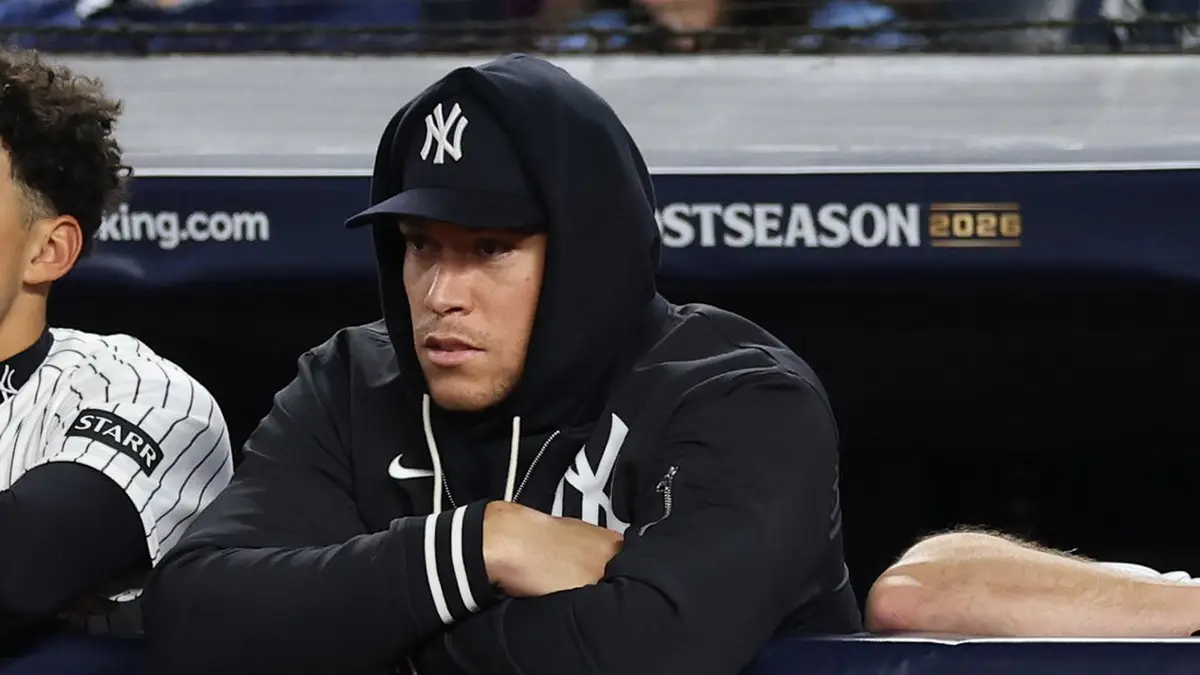Aaron Judge, George Lombard Jr. and Paul Goldschmidt of the Yankees look on during a game.