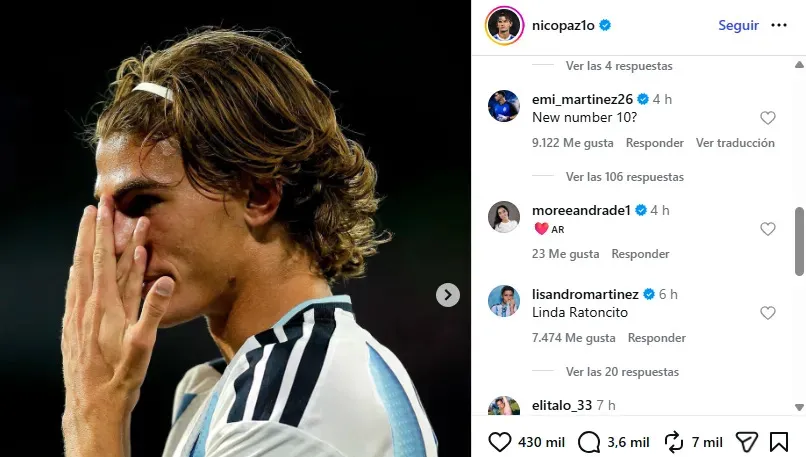 Dibu Martínez sugere Nico Paz como herdeiro da camisa 10 da Argentina
