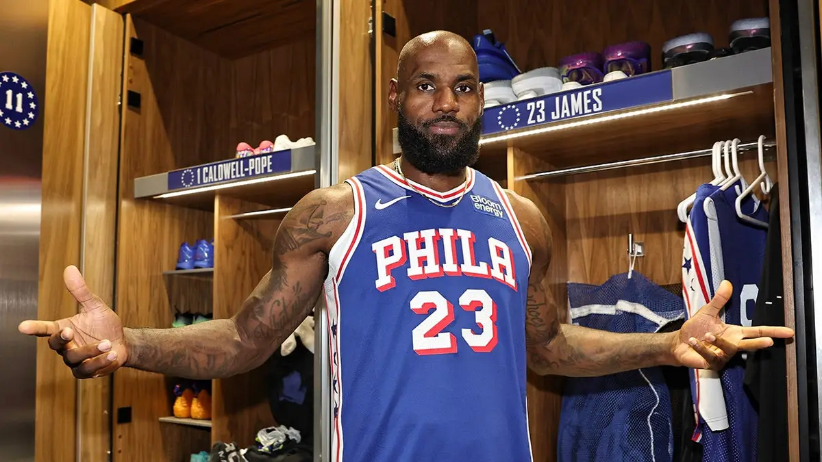 LeBron James in locker room during NBA media day.