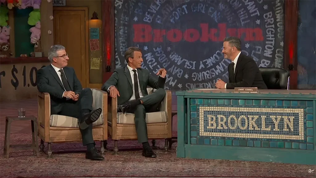 Seth Meyers e John Oliver dizem a Jimmy Kimmel que ele é o colete à prova de balas contra Trump