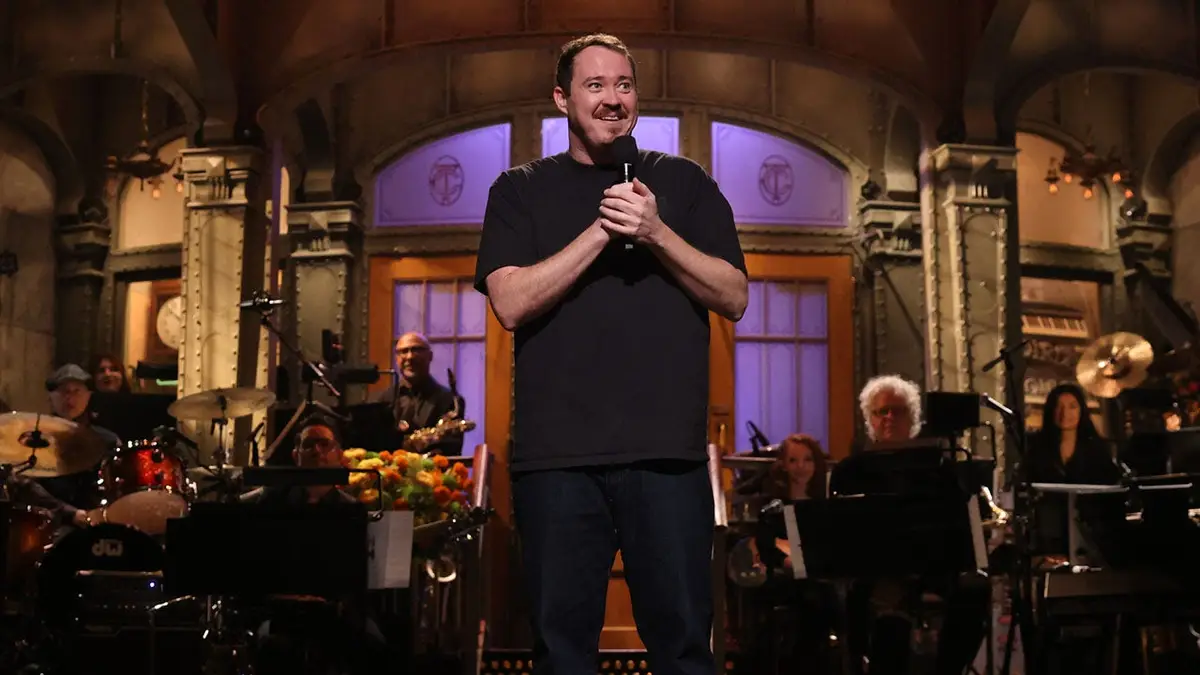 Shane Gillis speaks during the monologue on Saturday Night Live.