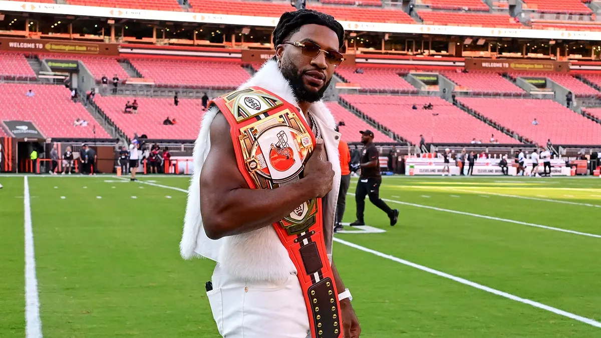 Trick Williams poses for a photo at Huntington Bank Field in Cleveland, Ohio.