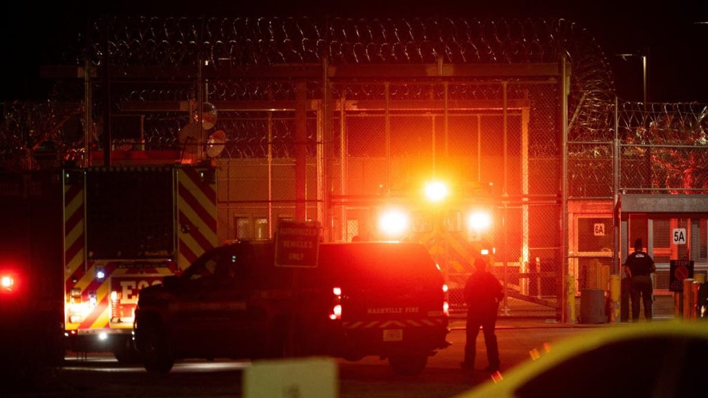 Emergency vehicles arrive at Riverbend Maximum Security Institution in Nashville, Tennessee.