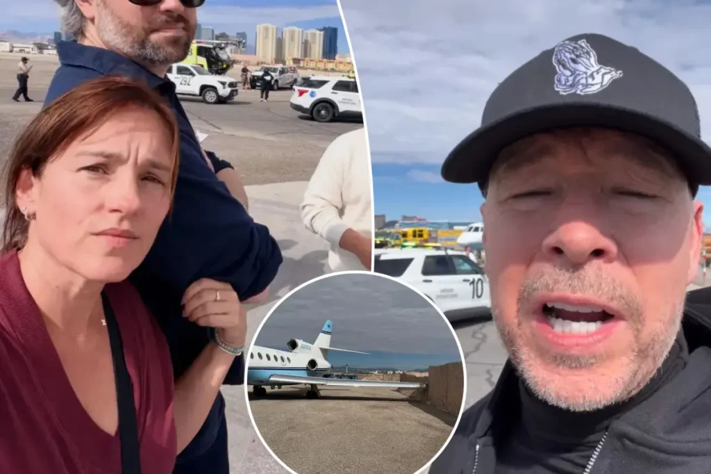 Jato com Amy Jo Johnson e Donnie Wahlberg sai da pista em Las Vegas