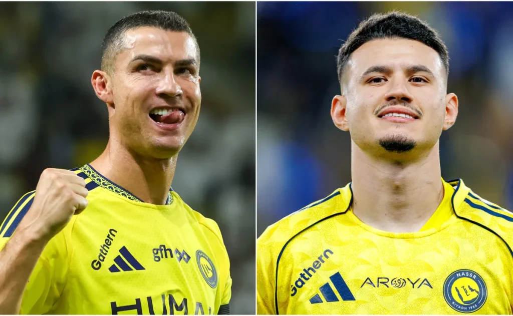 Ronaldo entrega prêmio de melhor em campo a Al-Hamdan após vitória do Al-Nassr