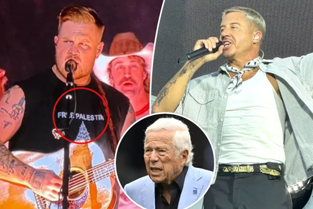 Zach Bryan usa camiseta Free Palestine em show no Gillette Stadium, de Robert Kraft